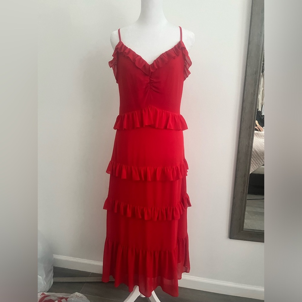 Michael kors ankle red ruffle dress long sleeveless dress size S NWT